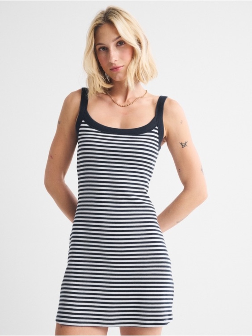Abercrombie and Fitch Bra-Free Essential 90s Rib Mini Dress Navy Stripe Size S